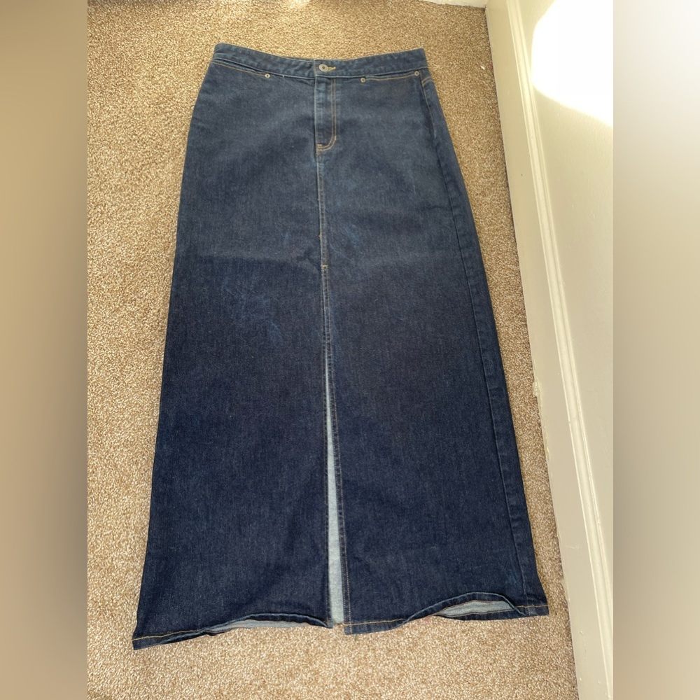 GAP Dark Blue Denim Maxi Skirt with Front Slit